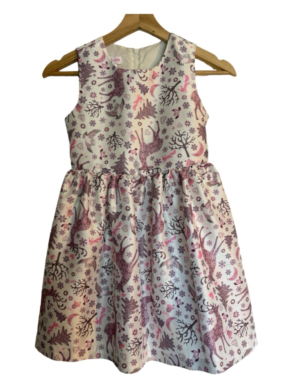 Bonnie Jean Pink and Cream Woodland Print Sleeveless Dress